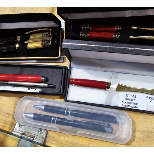 349 - SELECTION OF VARIOUS NEW PENS WITH LETTER OPENER