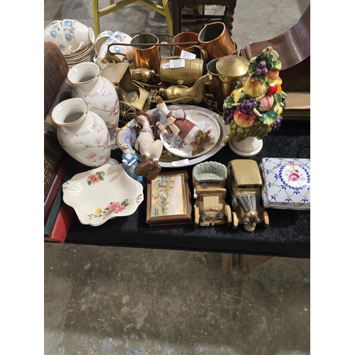 242 - SELECTION OF WODWARE ITEMS WITH POTTERY WARE ITEMS