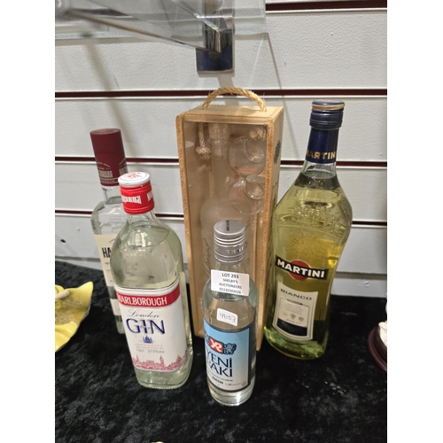 293 - SELECTION OF ALCOHOL INCLUDING RAKI GIN MARTINI ETC