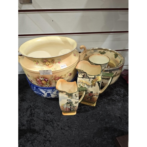 308 - 5 X VARIOUS PIECES OF ROYAL DOULTON POTTERY WITH CARLTON WARE PLANTER ETC