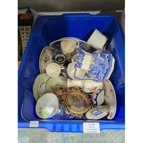 348 - 1 X BOX CONTAINING POTTERY WARE ITEMS