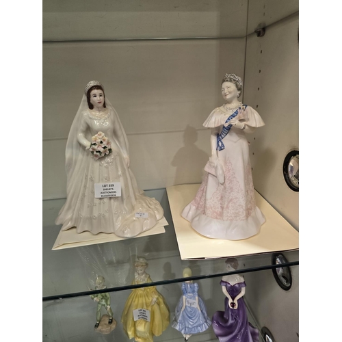 359 - 2 X ROYAL WORCESTER LADY FIGURES LTD ED WITH CERT DIAMOND WEDDING ANNIVERSARY AND THE QUEEN MOTHER