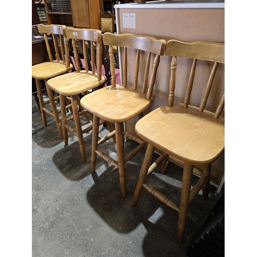 51 - 4 X BEECH HIGH BACK BAR STOOLS