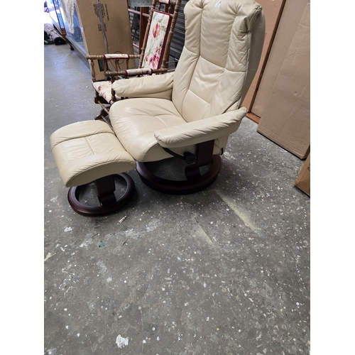 100 - 1 X STRESLESS LEATHER CHAIR WITH MATCHING FOOT REST