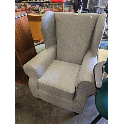 51 - 1 X NEW GREY UPHOLSTERY WING BACK ARM CHAIR RRP 299