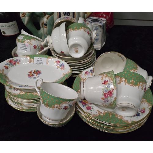 291 - SELECTION OF PARAGON COFEE SET ITEMS GREEN AND FLORAL PATTERN