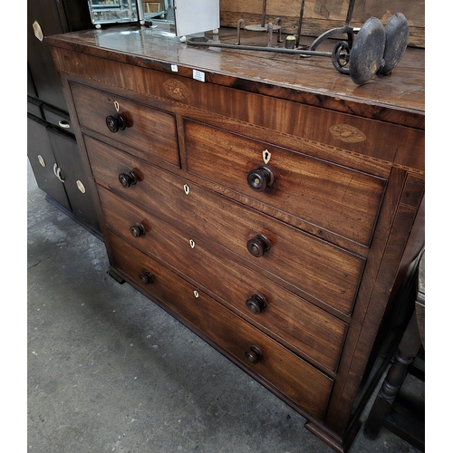 31 - 1 X VICTORIAN MAHOGANY INLAID 2 OVER 3 CHEST OF DRAWERS