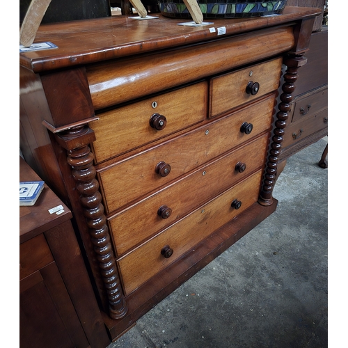 66 - 1 X VICTORIAN MAHOGANY BARLEY TWIST 2 OVER 3 CHEST OF DRAWERS