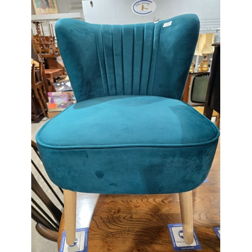 38 - 1 X BLUE VELVET WING BACK CHAIR HABITAT