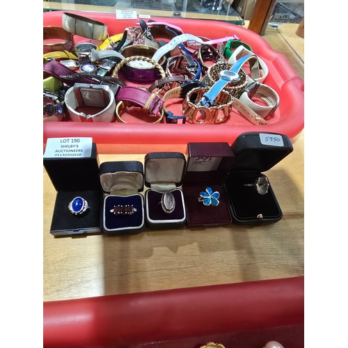 190 - 5 X VARIOUS SILVER INSET LADIES RINGS