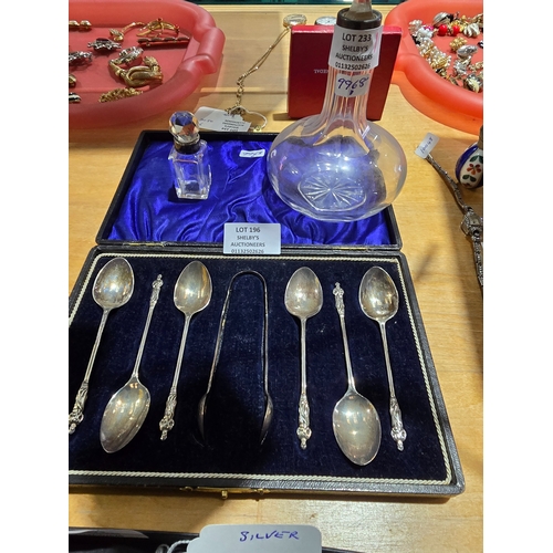 196 - SET OF SIX SILVER APOSTLE SPOONS W D BIRMINGHAM DATE S WITH SUGAR TONGS 1 X SMALL SILVER TOPPED PERF... 