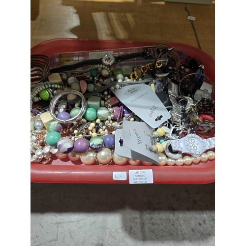 208 - 1 X TRAY CONTAINING COSTUME JEWELLERY WARE ITEMS WATCHES ETC