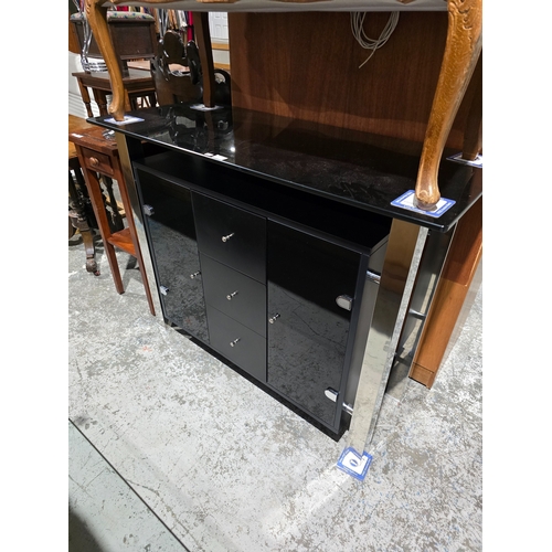 27 - 1 X BLACK MODERN GLASS AND METAL 3 DRAWER 2 DOOR CABINET