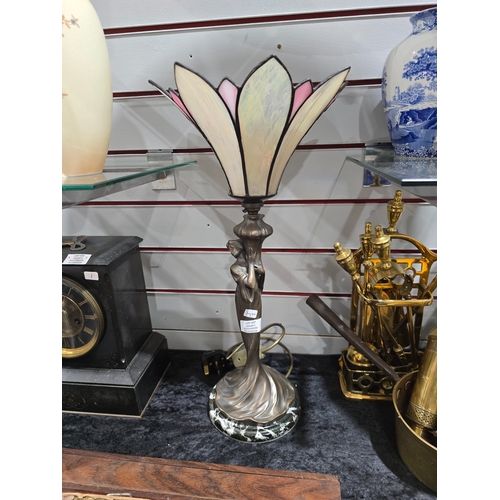 347 - 1 X ART DECO STYLE MARBLE BASE TIFFANY STYLE LADY LAMP