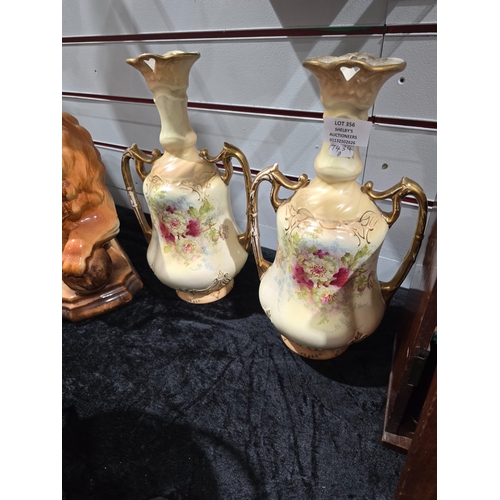 356 - PAIR OF CROWN DEVON POTTERY VASES