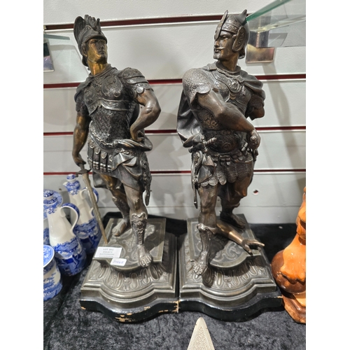 361 - PAIR OF SPELTER FIGURES HAS DAMAGED ARM BUT IS WITH FIGURE