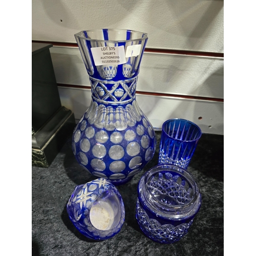 375 - 4 X VARIOUS BLUE BOHEMIA STYLE GLASS WARE ITEMS