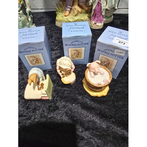 373 - 3 X BESWICK POTTTERY BEATRIX POTTER FIGURINES  YOCK YOCK IN THE TUB MRS TIGGY WINKLE WASHING PETER I... 