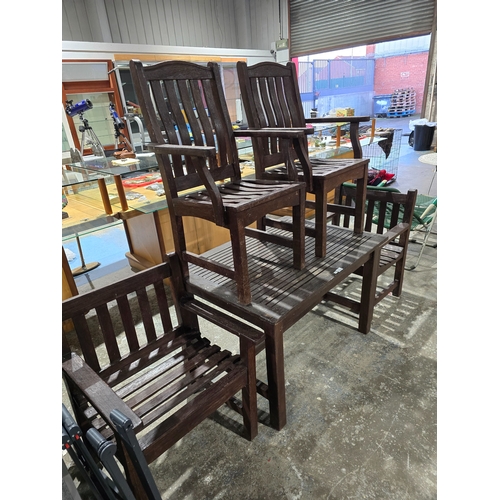 32 - 1 X WOODEN SLATED GARDEN TABLE WITH 4 CHAIRS