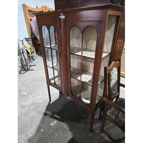 53 - 1 X EDWARDIAN INLAID CHINA DISPLAY CABINET NEEDS RESTORATION GLASS MISSING IN 1 DOOR