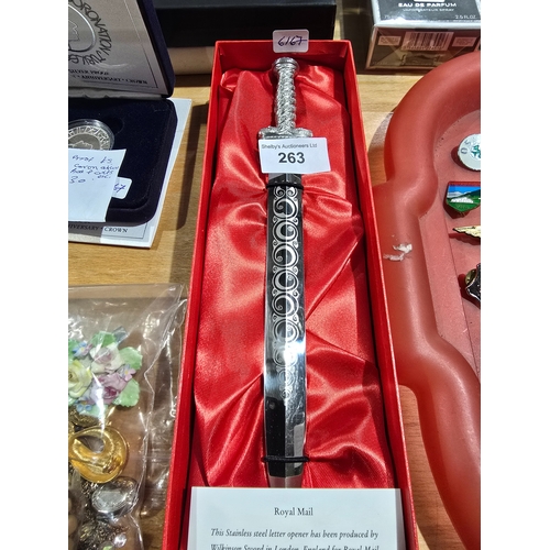 263 - wilkinson sword royal mail letter opener in the shape of exclibers sword