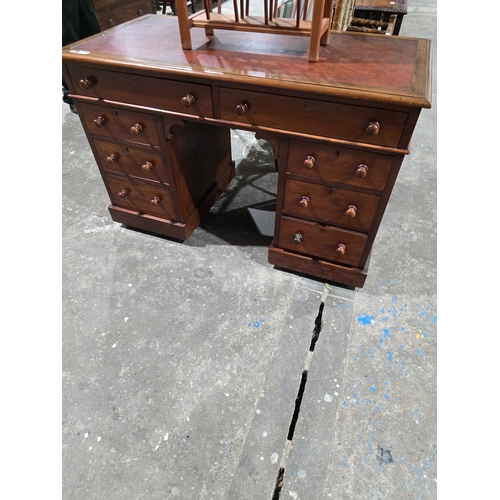 79 - mahogany leather topped pedestal desk