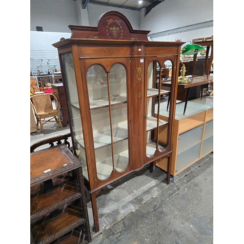 99 - edwardian inlaid china display cabinet needs restoration