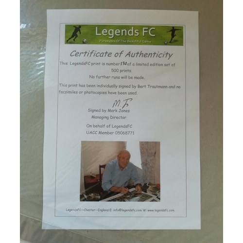 121 - Limited Edition 60 x 40 cm Bert Trautmann Photo. Number 130/500, signed with Certificate of Authenti... 