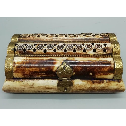 175 - Old Bone and Brass Carved Trinket/Jewellery Box