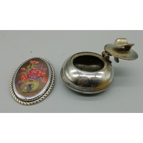 276 - Plated Ash Tray & Hand Painted Brooch