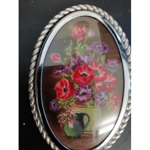 276 - Plated Ash Tray & Hand Painted Brooch