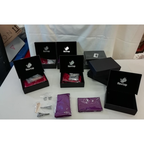 452 - Mens 6 Piece Gift Set - Tie, Top Pocket Square, Pair Cufflinks and 4 Sets of 3 Tie Clips