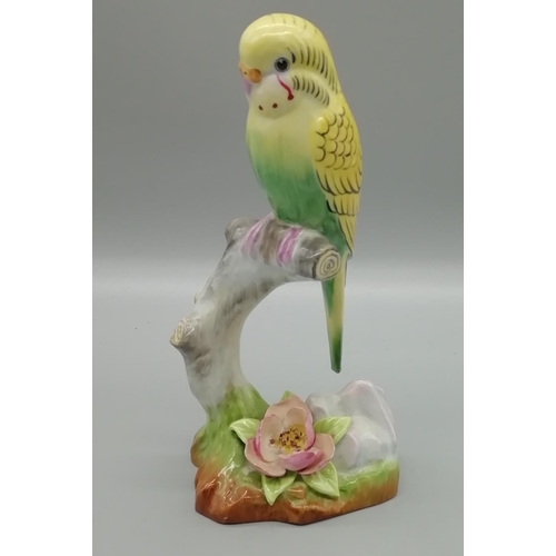 462 - Staffordshire Floral Bone China 'Budgie on Branch' Figure