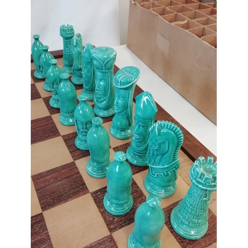 95 - Vintage Duncan Style Ceramic Medieval Chess Set with Board