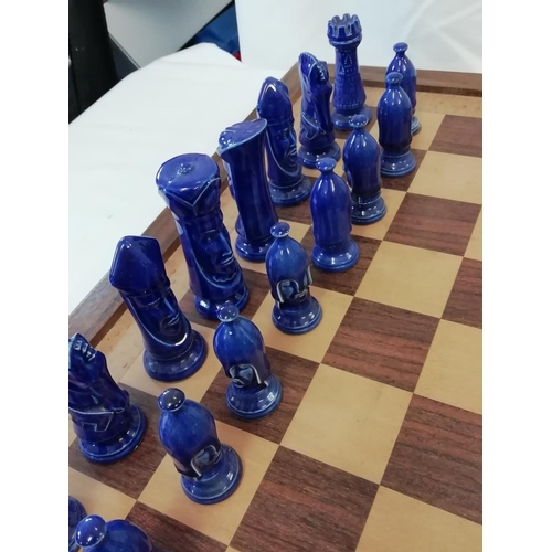 95 - Vintage Duncan Style Ceramic Medieval Chess Set with Board