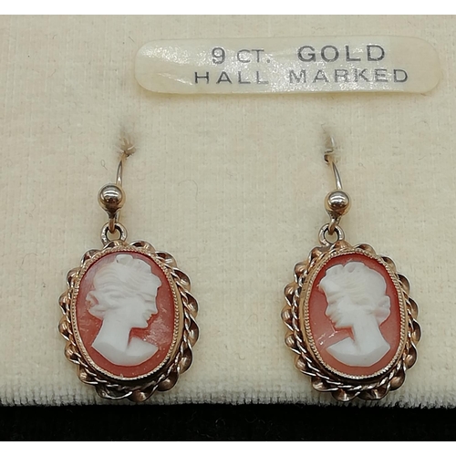 185 - 9ct Gold Cameo Earrings