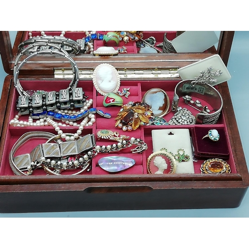 16 - Wooden Jewellery Box plus Contents