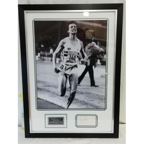 307 - Framed and Glazed Signed Picture of Sebastian Coe Breaking the World Mile Record in Zurich, 21st Aug... 