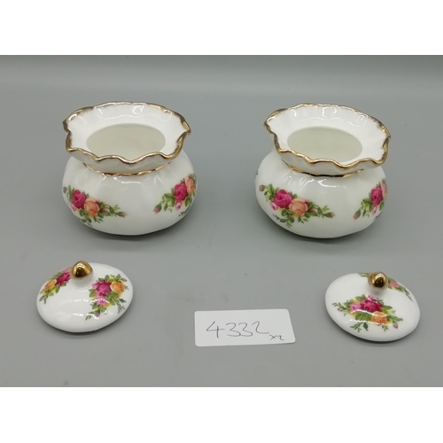 31 - Pair of Royal Albert Lidded Preserve Pots in the 'Old Country Roses' Pattern