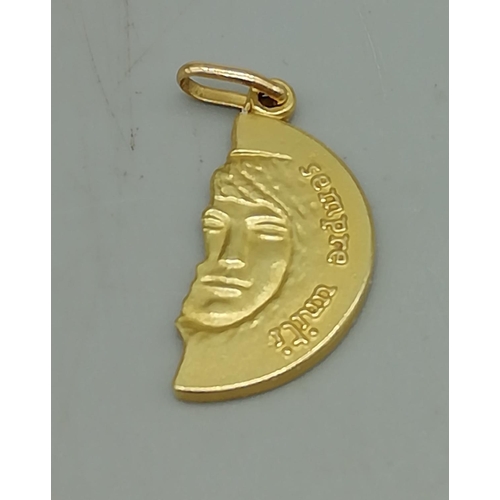 218 - Gold Half Coin Pendant, Stamped 750. 3.8 grams