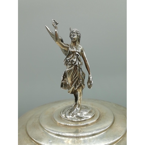 125A - Vintage Solid Silver Hallmarked Trophy with Winged Figure to Lid and Collared Plinth. Stands 40cm Hi... 