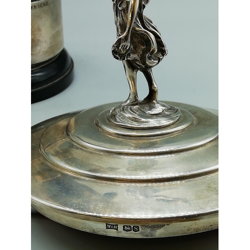 125A - Vintage Solid Silver Hallmarked Trophy with Winged Figure to Lid and Collared Plinth. Stands 40cm Hi... 