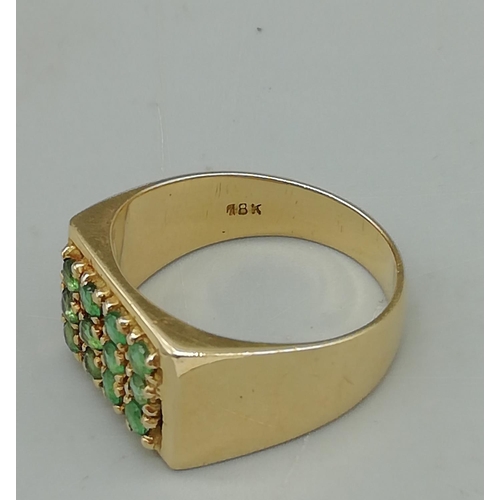 251 - 18ct Gold and Green Stone Ring. Size P. 7.90 Gram. (Scrap at Time of Photo £236)