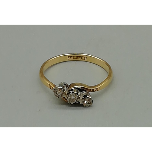 252 - 18ct Gold and Platinum Diamond Ring. Size L. 2.14 Grams (Scrap at Time of Photo £60)