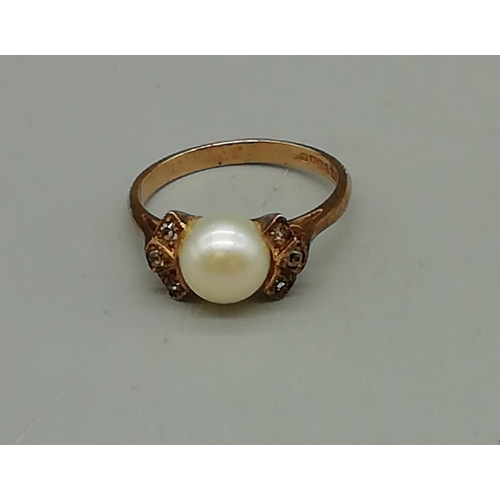 253 - 9ct Gold, Diamond and Pearl Ring. Size O. 3.35 Grams (Scrap at Time of Photo £40)