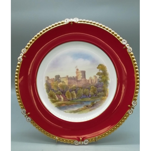 389 - Aynsley Hand Painted 26cm Cabinet Plate of Windsor Castle signed G Bentley