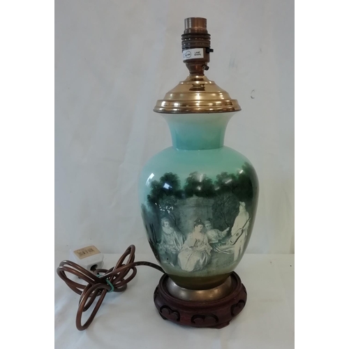 392 - Brass Lamp with Classical Scene on Wooden Base