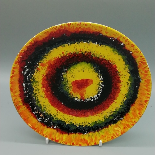 80A - Anita Harris Spiral Design Plate in Blue, Green, Red and Yellow. 20.5cm Diameter