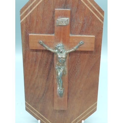 165 - Metal Crucifix on Wooden wall Plaque