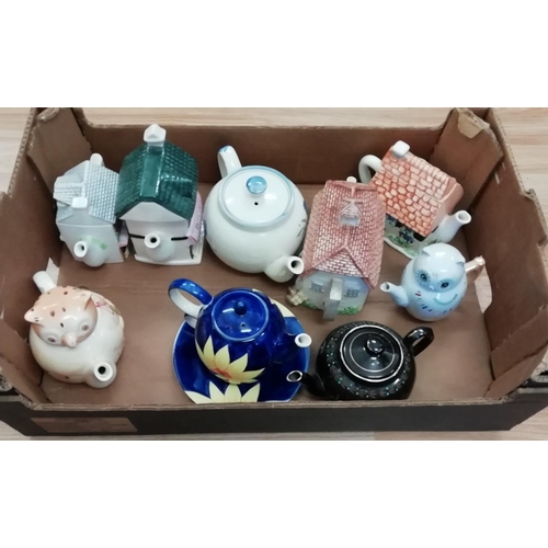 343 - Box of Old Novelty Teapots (9)